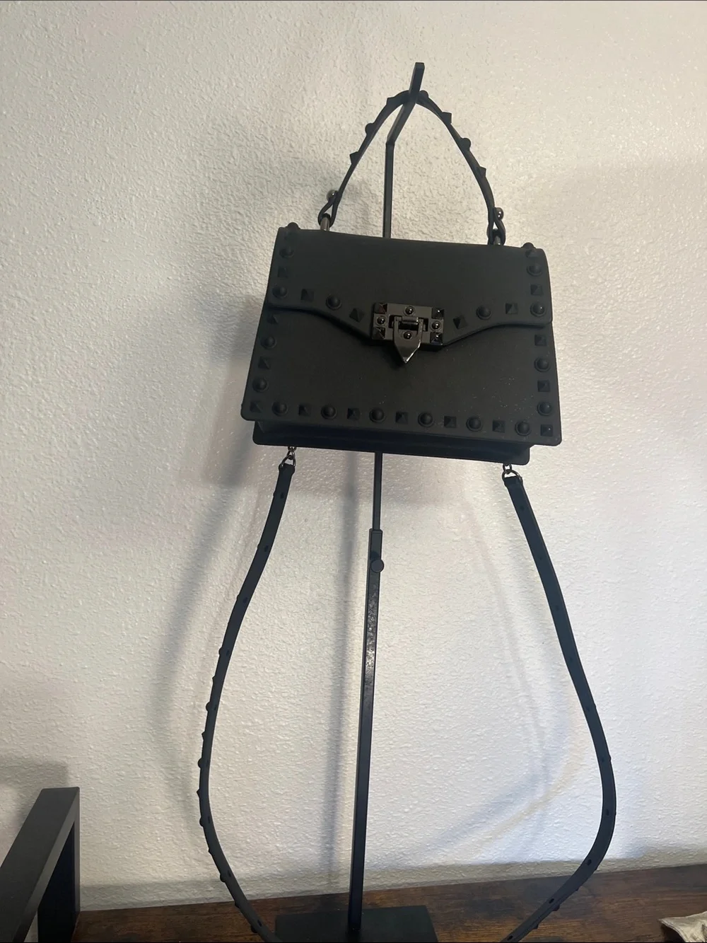 Black Studded Top-Handle Women's Bag